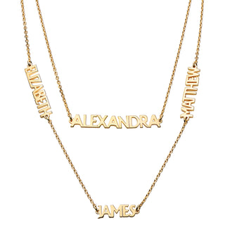 14K Gold over Sterling Petite Uppercase 4 Name Station Necklace