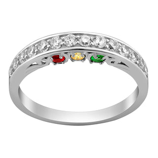 Sterling Silver Family Hidden Birthstone Ring with White Topaz