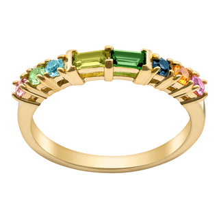 14K Gold over Sterling Parents Baguette and Childrens Round Birthstone Ring