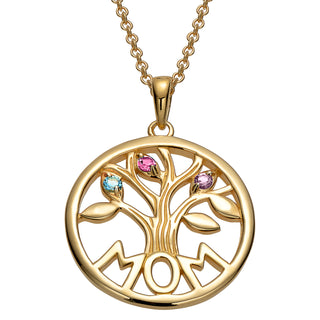 14K Gold over Sterling MOM Family Birthstone Tree Pendant