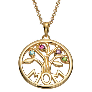 14K Gold over Sterling MOM Family Birthstone Tree Pendant