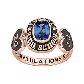 Ladies 14K Rose Gold over Sterling Genuine Diamond Hearts Birthstone Class Ring