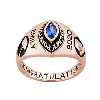 Ladies 14K Rose Gold over Sterling Traditional Marquise Birthstone FREEDOM Class Ring