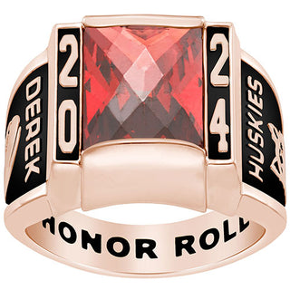 Men's 14K Rose Gold over Sterling Traditional Deco Birthstone Class Ring