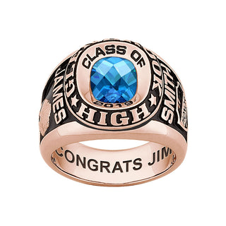 Men's Rose Gold CELEBRIUM Double Row Traditional Checkerboard Birthstone Class Ring