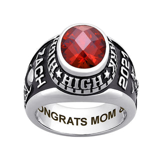 Men's Sterling Silver Traditional Oval Checkerboard Birthstone Class Ring