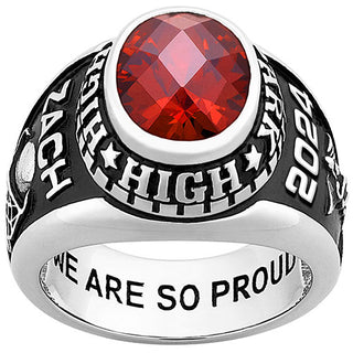 Men's Sterling Silver Traditional Oval Checkerboard Birthstone Class Ring