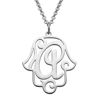 Sterling Silver Filigree Initial Hamsa Hand Necklace