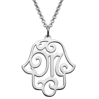 Sterling Silver Filigree Initial Hamsa Hand Necklace