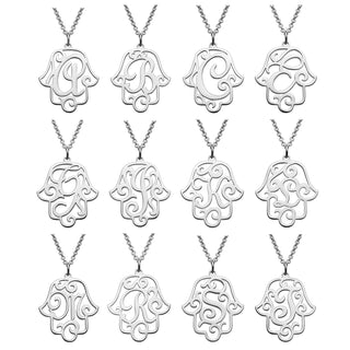 Sterling Silver Filigree Initial Hamsa Hand Necklace