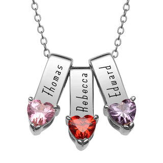 Sterling Silver Name and Heart Birthstone Charm 3 Piece Pendant