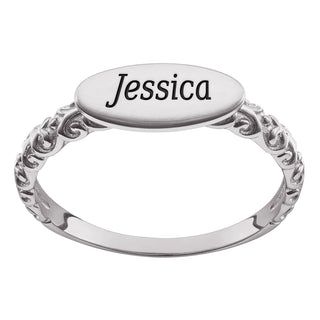 Sterling Silver Engraved Name Oval Filigree Ring