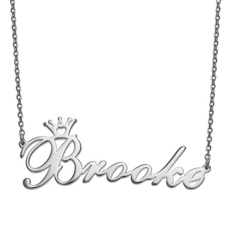 Sterling Silver Script Name with Crown Necklace