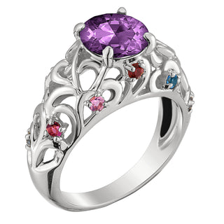 Mother's Round Family Birthstone Filigree Ring