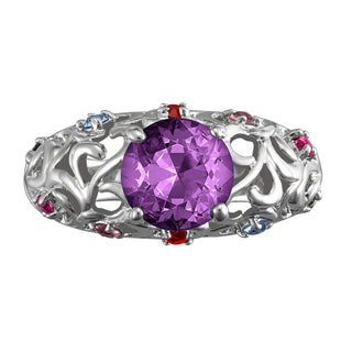 Mother's Round Family Birthstone Filigree Ring