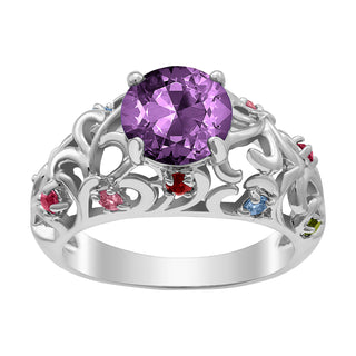 Mother's Round Family Birthstone Filigree Ring