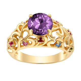 Mother's Round Family Birthstone Filigree Ring