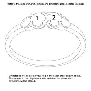 Sterling Silver Round Birthstone Ring with Hearts - 2 Stones-