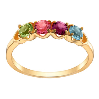 14K Gold over Sterling Round Birthstone Ring with Hearts - 4 Stones