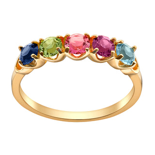 14K Gold over Sterling Round Birthstone Ring with Hearts - 5 Stones