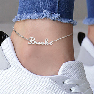 Stainless Steel Fancy Script Name Anklet