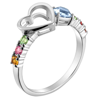 Sterling Silver Family Heart Birthstone Ring