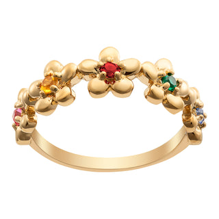 14K Gold over Sterling Family Flower Birthstone Ring