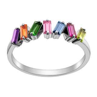 Sterling Silver Family Baguette Birthstone Ring