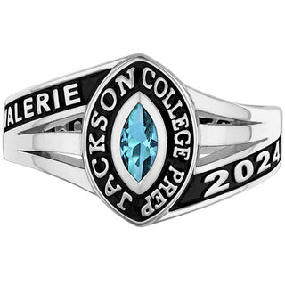 Ladies' Platinum over Sterling Silver Birthstone Traditional Class Ring