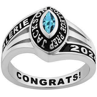 Ladies' Platinum over Sterling Silver Birthstone Traditional Class Ring