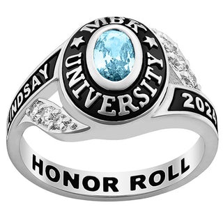 Girls' Platinum Class Ring  With CZ 