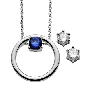 Circle Floating Birthstone Necklace with Bonus CZ Earrings