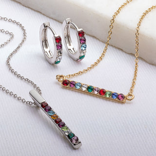 Family Bar Birthstone Pendant with CZ Studs