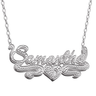 Personalized Sterling Silver Double Nameplate Beaded Necklace