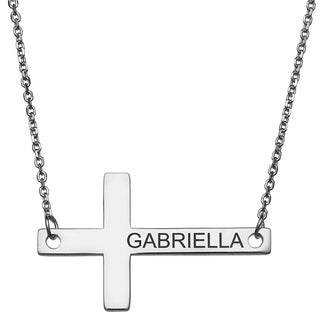 Sterling Silver Engraved Name Cross Necklace