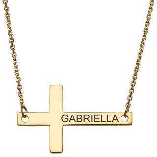 14K Gold over Sterling Engraved Name Cross Necklace