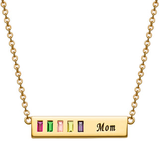 14K Gold over Sterling Baguette Birthstone Mom Bar Pendant