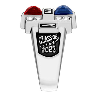 Ladies' Silver Plated Double Birthstone & CZ Rectangle Class Ring