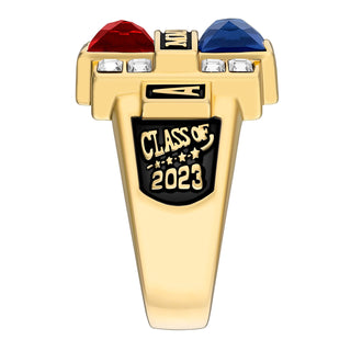 Ladies' 14K Gold Plated Double Birthstone & CZ Rectangle Class Ring