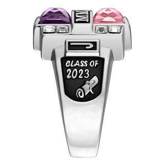 Men's Silver Plated Double Birthstone & CZ Rectangle Class Ring