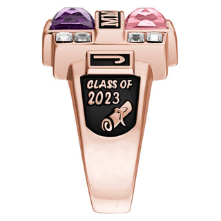 Men's 14K Rose Gold Plated Double Birthstone & CZ Rectangle Class Ring