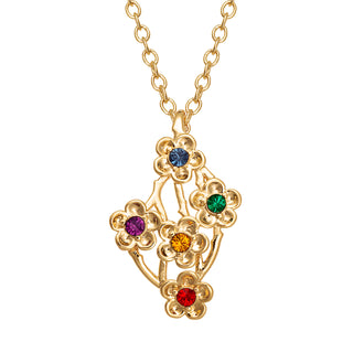 14K Gold Plated Family Flower Birthstone Necklace