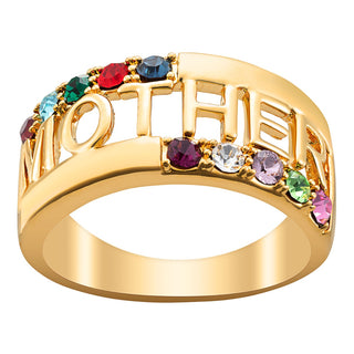 14K Gold over Sterling Mother Family Birthstone Ring