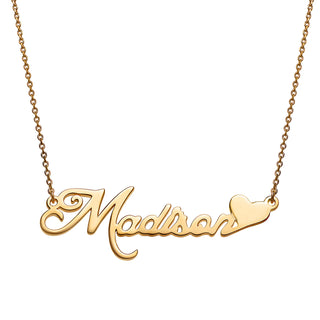 Script Name Plaque Necklace with Heart