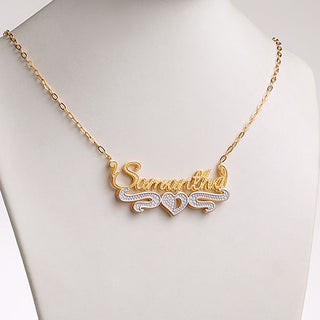 Personalized Two-Tone Double Nameplate Beaded Necklace