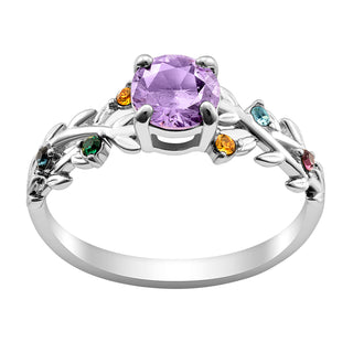 14K Gold Plated Mother's Family Flower Birthstone Ring