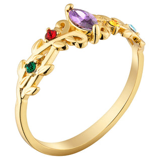 14K Gold Plated Mother's Family Flower Birthstone Ring