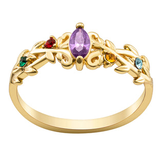 14K Gold Plated Mother's Family Flower Birthstone Ring