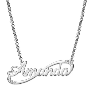 Sterling Silver Script Name Infinity Necklace with Diamond Accent