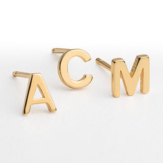 14K Gold over Sterling Uppercase Initial Button Earring